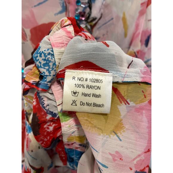 Koi Sheer Embellished Jewels Multicolor Long Sleeve Pullover Tunic Top - Picture 5 of 8